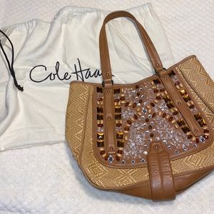 Used once, Cole Haan, Jeweled, Straw & Leather Bag
